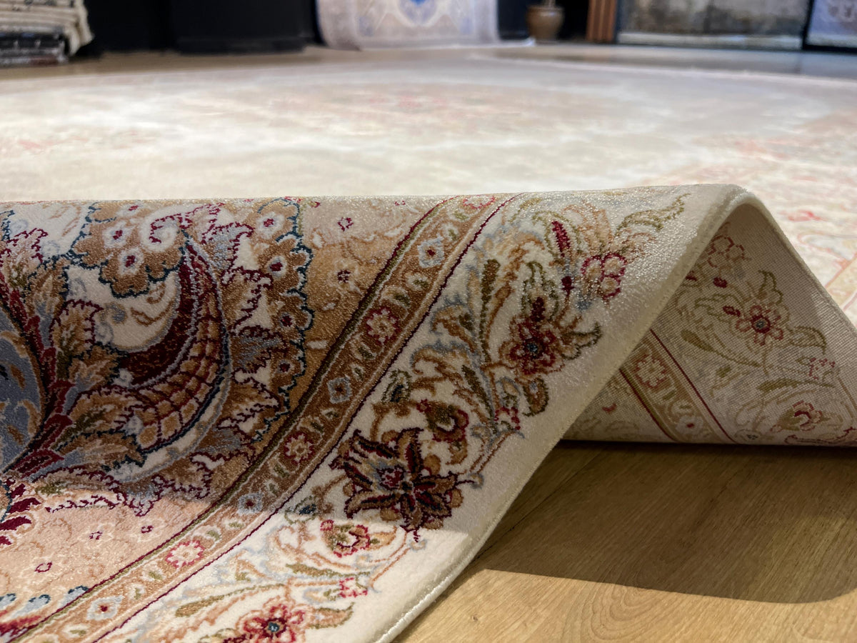 Cream Medallion Silk Rug, Turkish Style Home DEcor, 8x11 ft