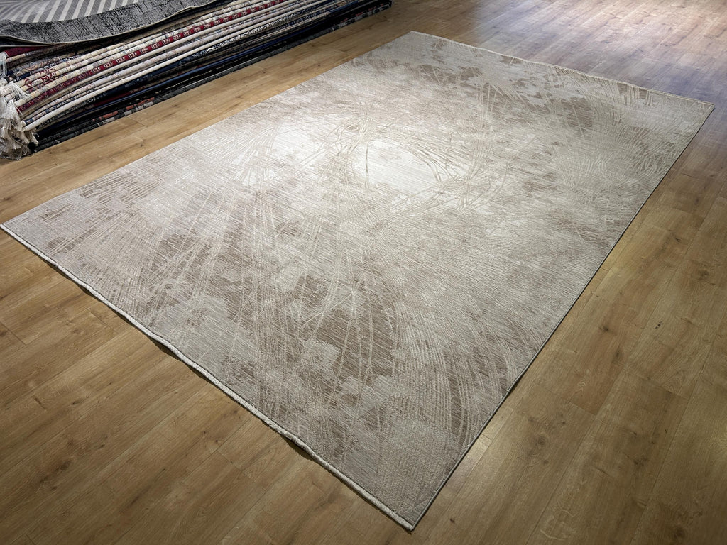 Beige Modern Bamboo Rug with Abstract Striped Patterns Rug