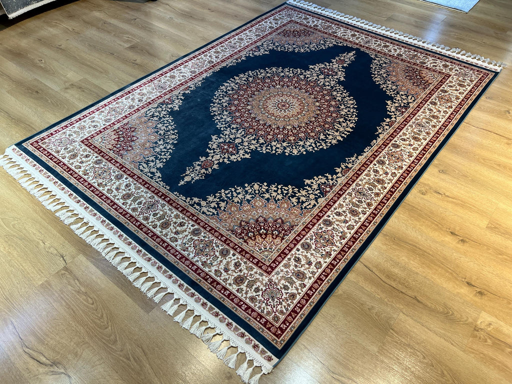 5x8 ft Blue Red Bamboo Silk Rug, Classic Medallion Rug
