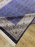 Blue Floral Silk Rug, Traditional Turkish Carpet, Luxury Home Decor