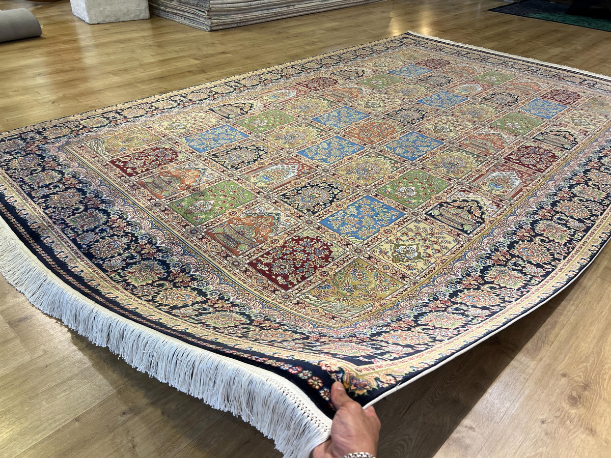 Dark Blue Silk Rug 7x10 ft, Traditional Oushak Style