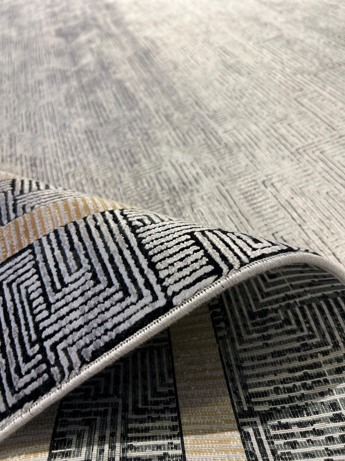 8x11 ft Gray Modern Bamboo Rug with Gold Border Design
