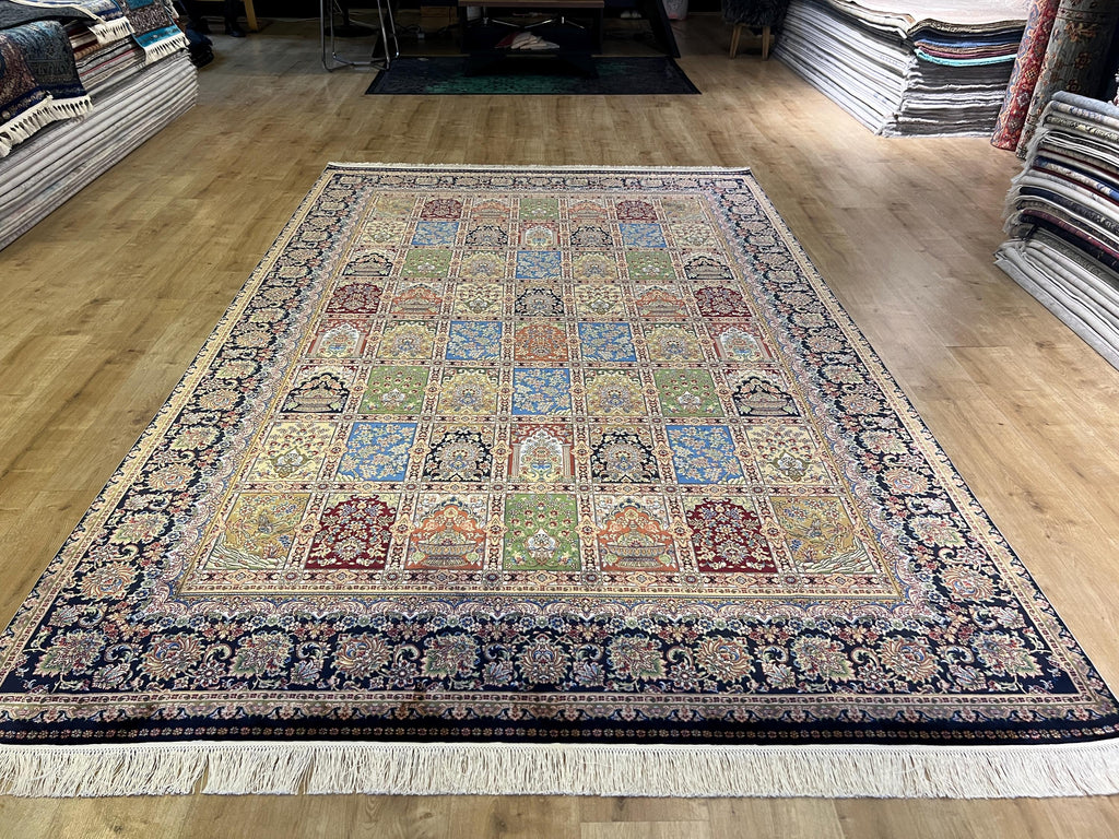Dark Blue Silk Rug 7x10 ft, Traditional Oushak Style