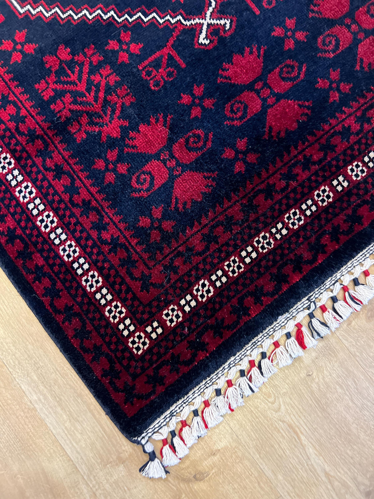 3x5 ft Dark Blue Red Carpet, Anatolian Style Rug, Turkish Pattern Carpet, Authentic Patterned