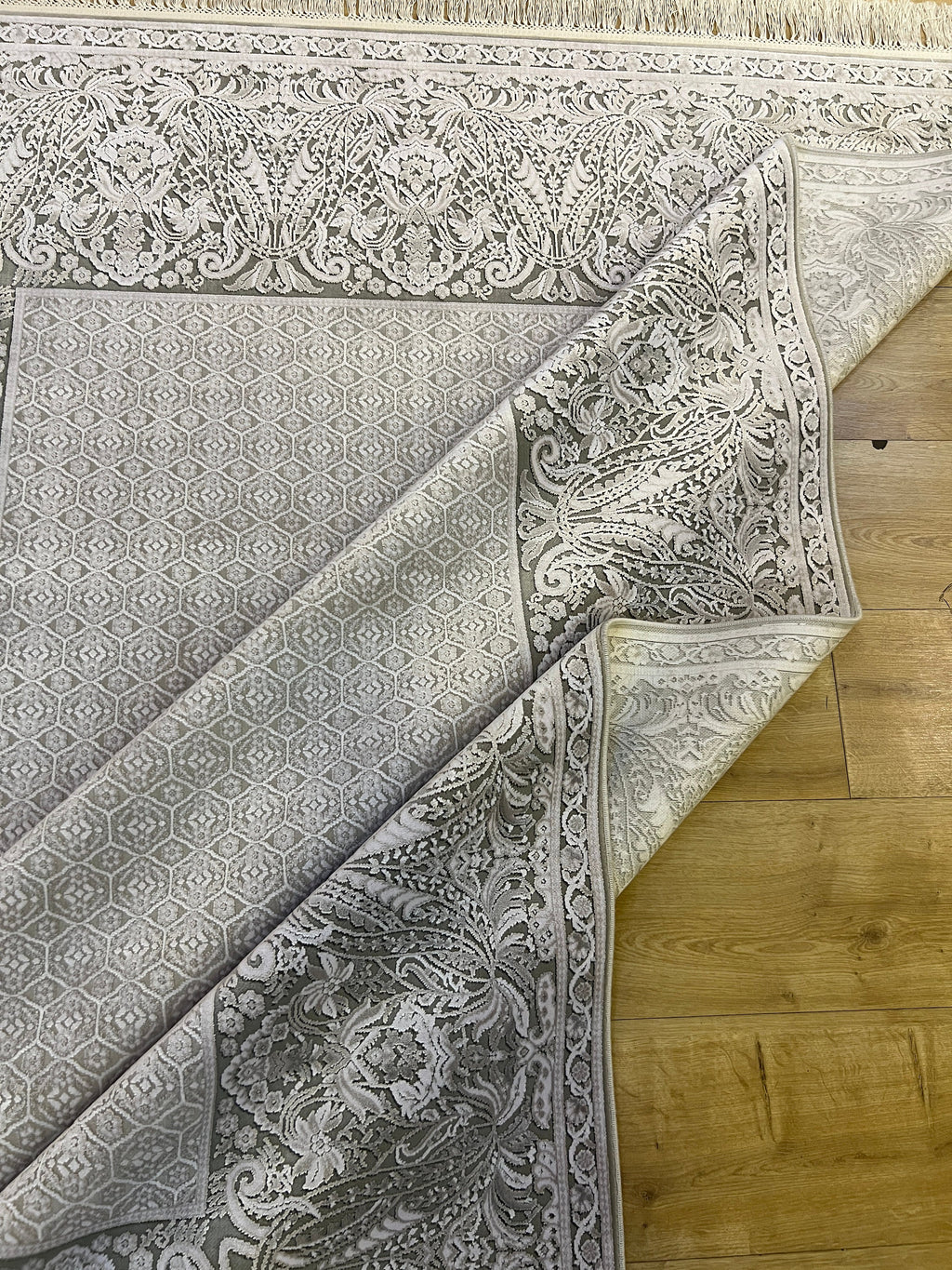 Gray Bamboo Rug, Turkish Luxury Carpet, 5x8 ft
