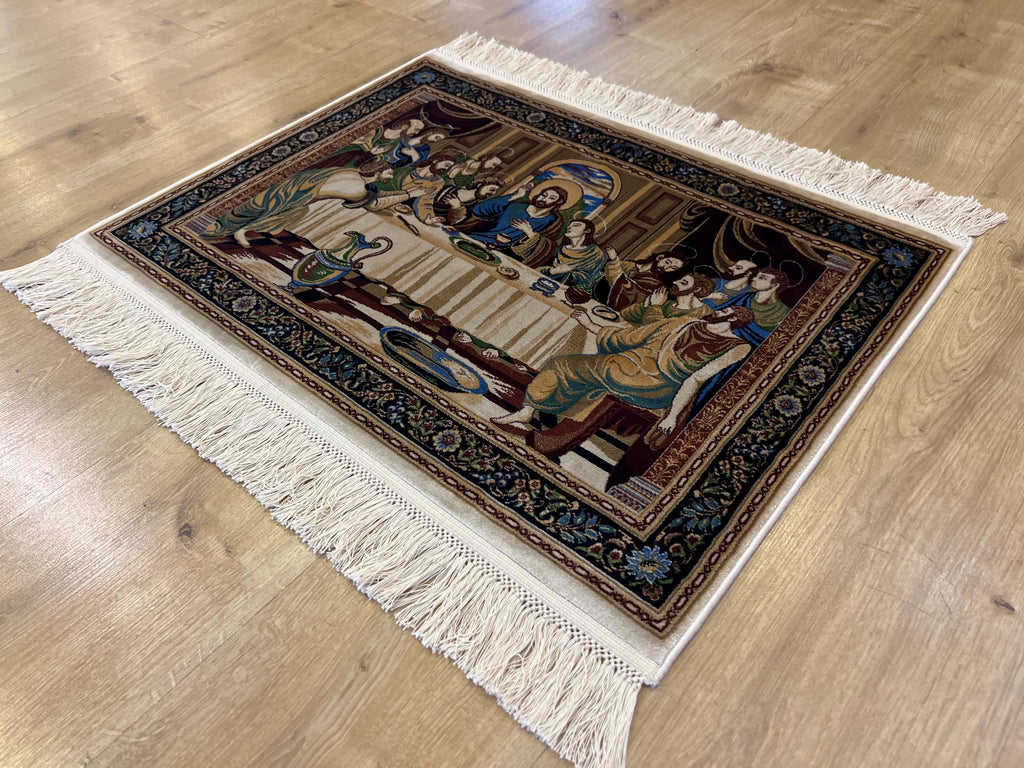 Modal Silk Tapestry Rug, The Last Supper, Religious Wall Decor (1.64X2.29 ft)