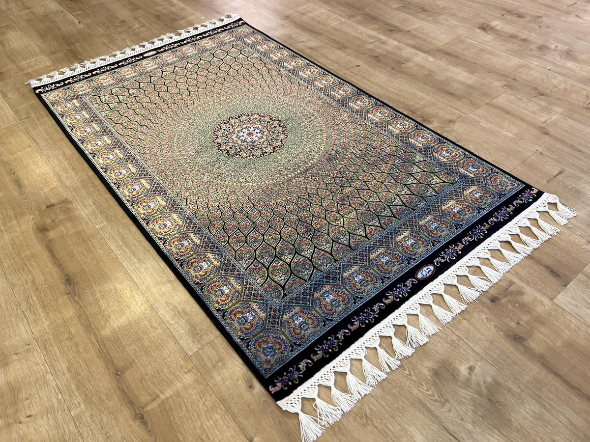 Black Gold Modal Silk Rug, Turkish Table Decor (2x3 ft)