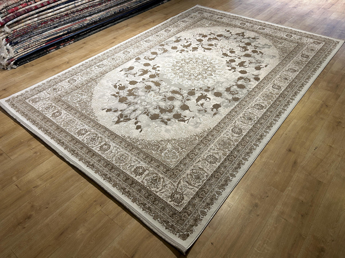 Gray Beige Brown Bamboo Rug, Luxury Medallion Design Bamboo Carpet, Home Decor