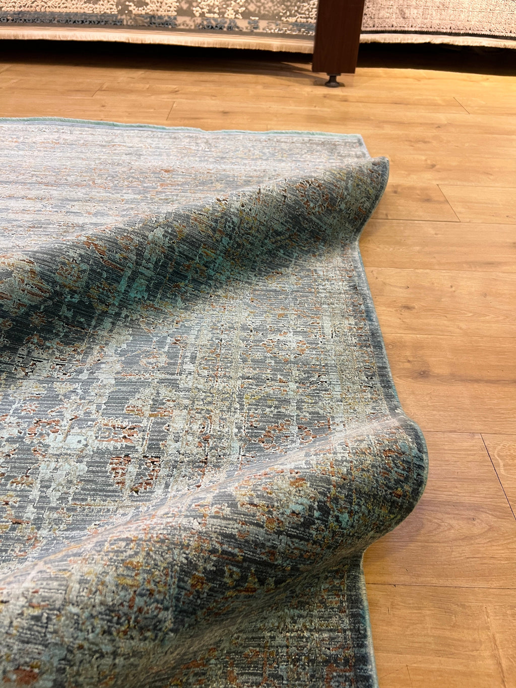 Blue Traditional Bamboo Rug, Distressed Pattern Rug, Luxury Home Decor