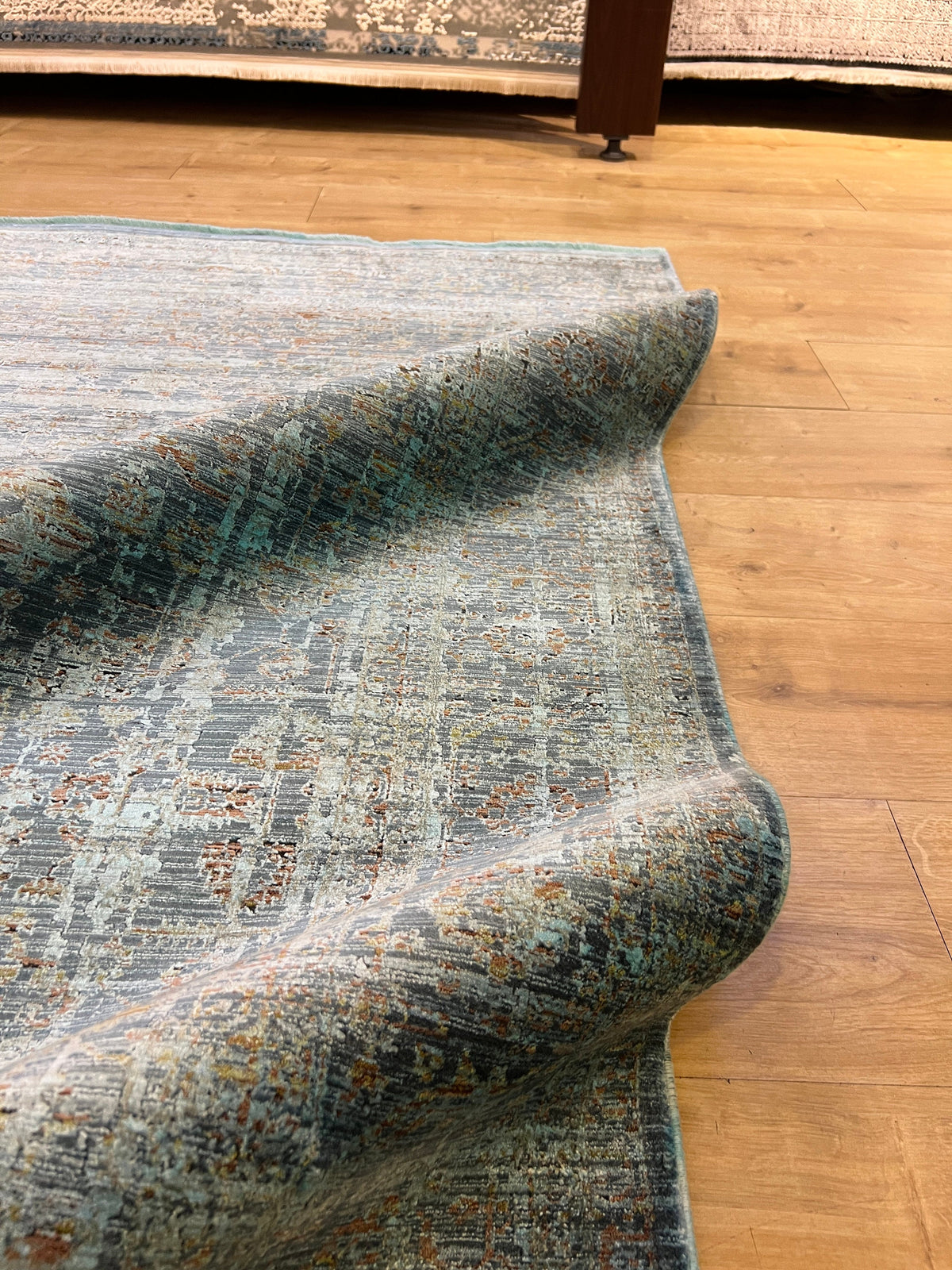 Blue Traditional Bamboo Rug, Distressed Pattern Rug, Luxury Home Decor