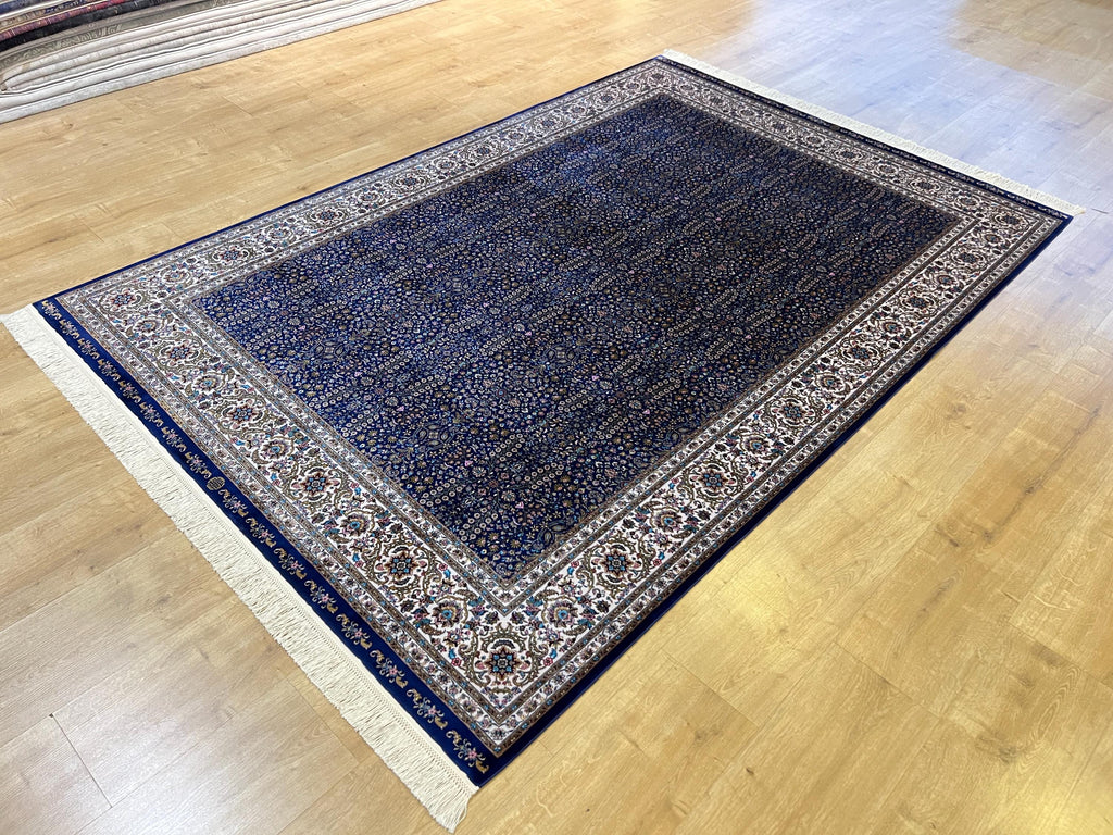 Floral Blue Modal Silk Rug, Turkish Carpet 5x8 ft