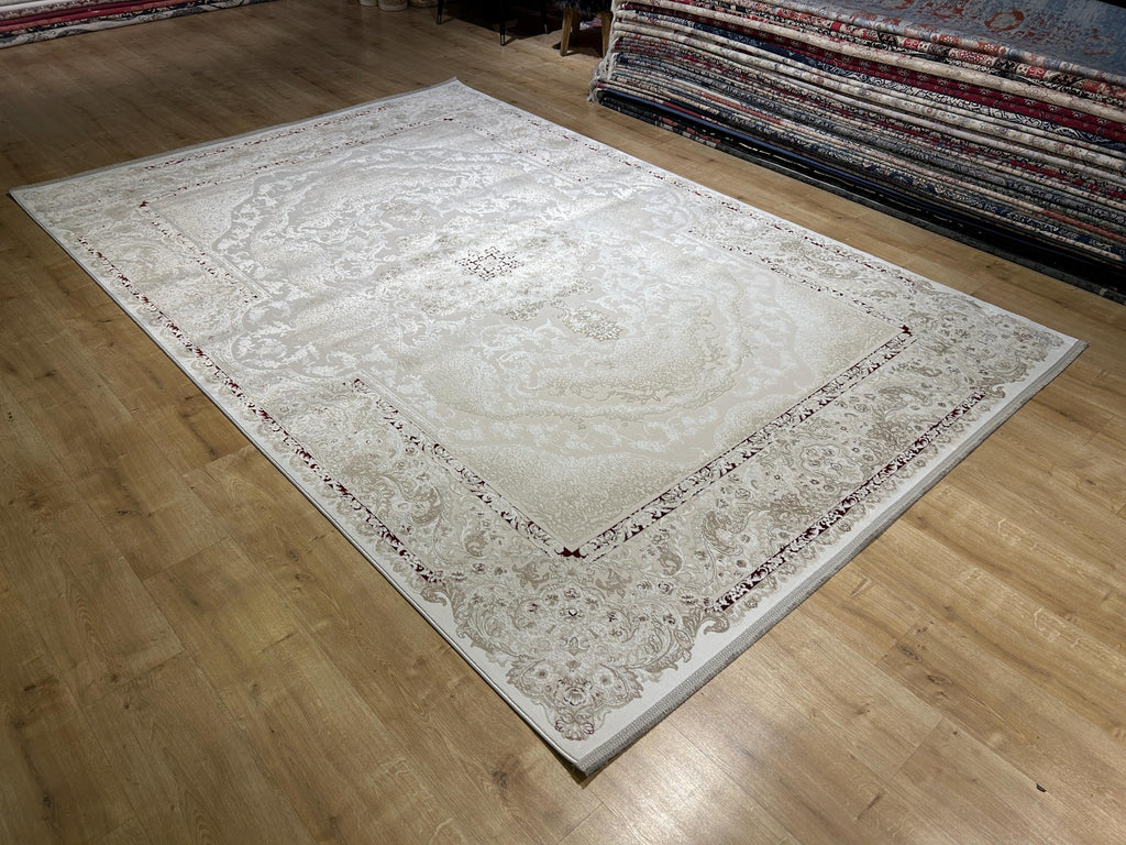 Beige Red Bamboo Rug, Classic Medallion Bamboo Carpet, Turkish Style Home Decor