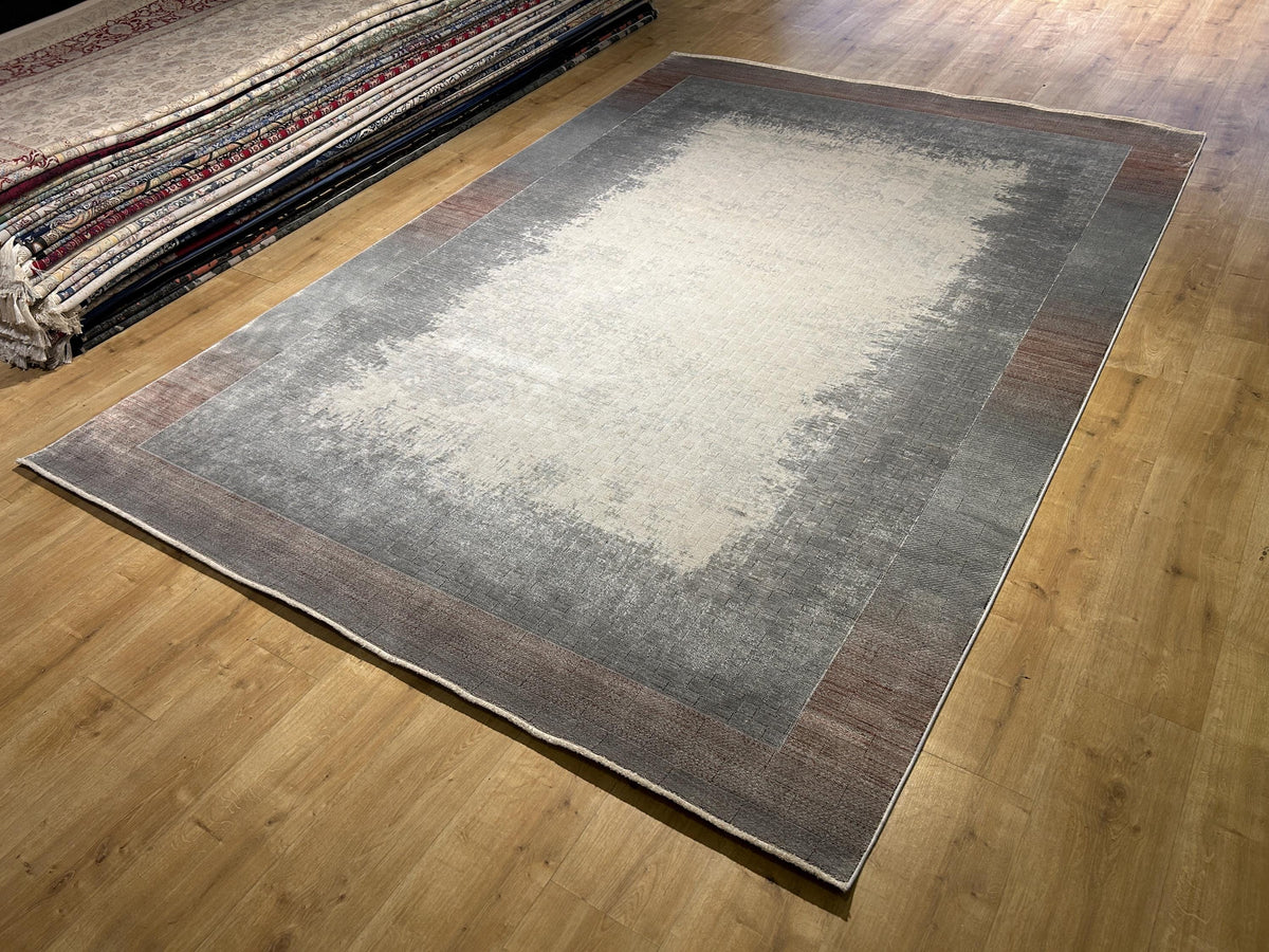 7x10 ft Gray Brick Colour Bamboo Rug, Minimalist Modern Rug