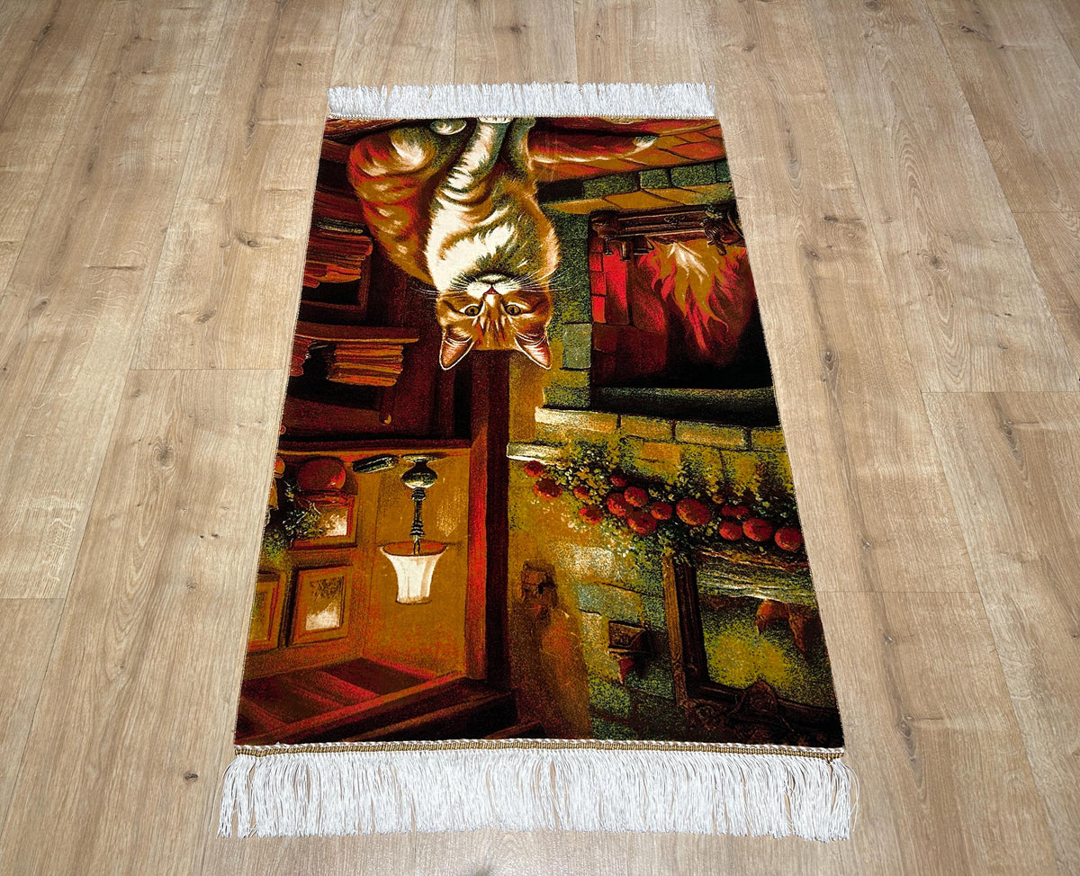 2x3 ft Silk Tapestry Rug, Cat Wall Hanging, Decorative Cat Table Mat, Home Decor