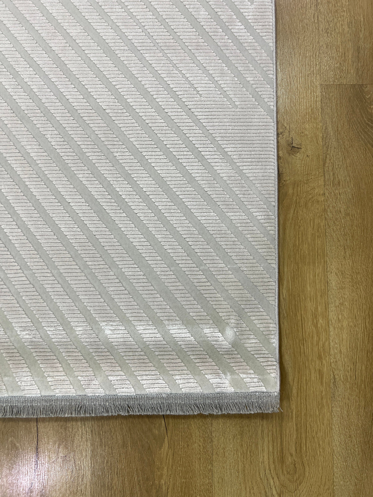 Cream Gray Bamboo Acrylic Rug, Turkish Modern Design, 5x8 ft
