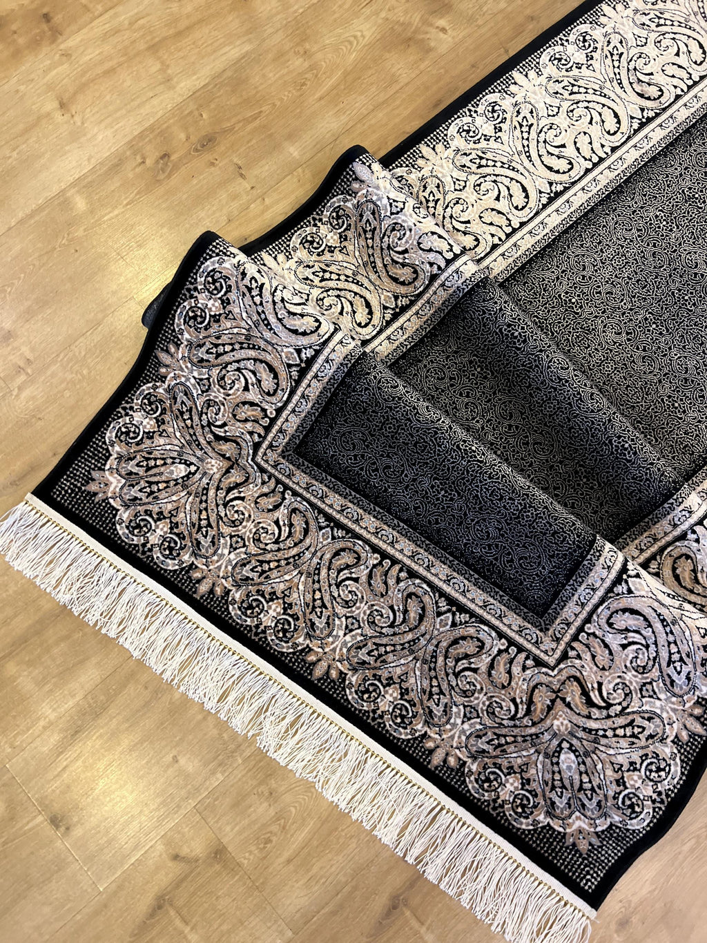 Black Silk Runner Rug with Framed Border, 3x10 ft, Classic Luxury Hallway Rug