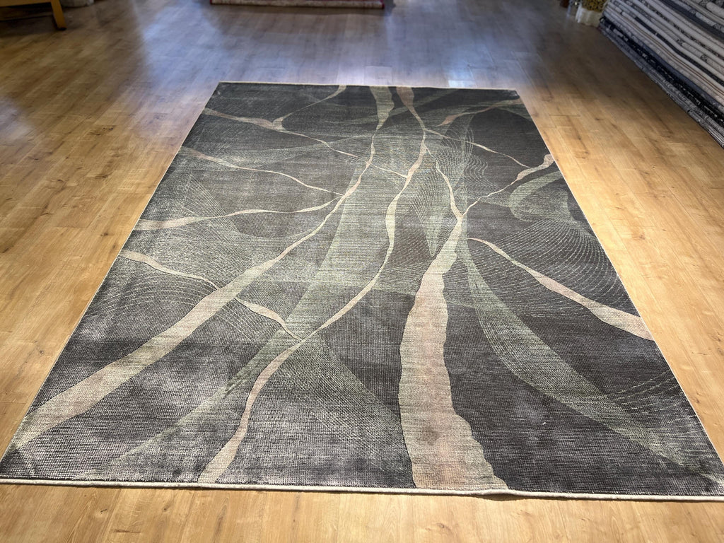 7x10 ft Gray Green Bamboo Rug with Abstract Modern Design