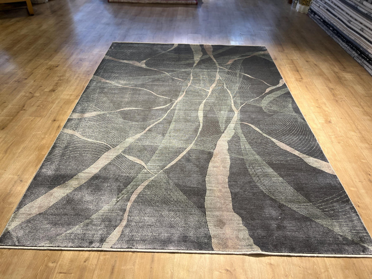 7x10 ft Gray Green Bamboo Rug with Abstract Modern Design