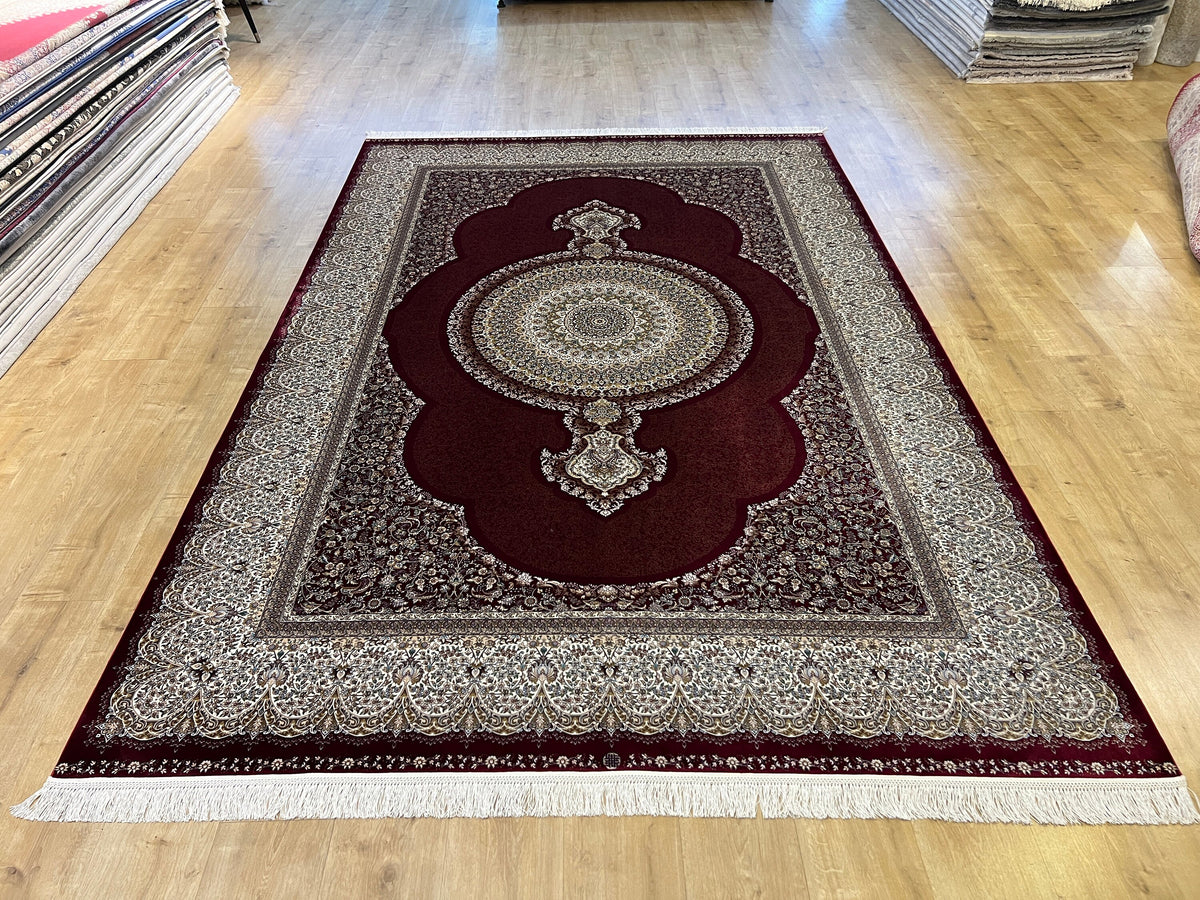 Red Modal Silk Palace Rug, Turkish Carpet 7x10