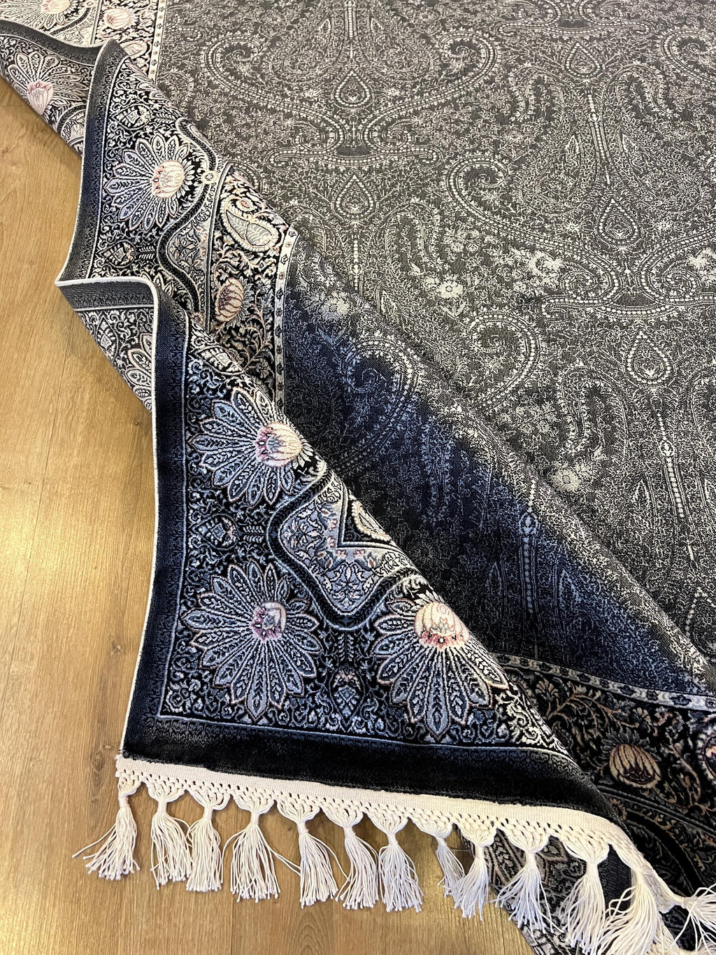 Black Gray Silk Turkish Carpet, Luxury Home Decor (5x8 ft)