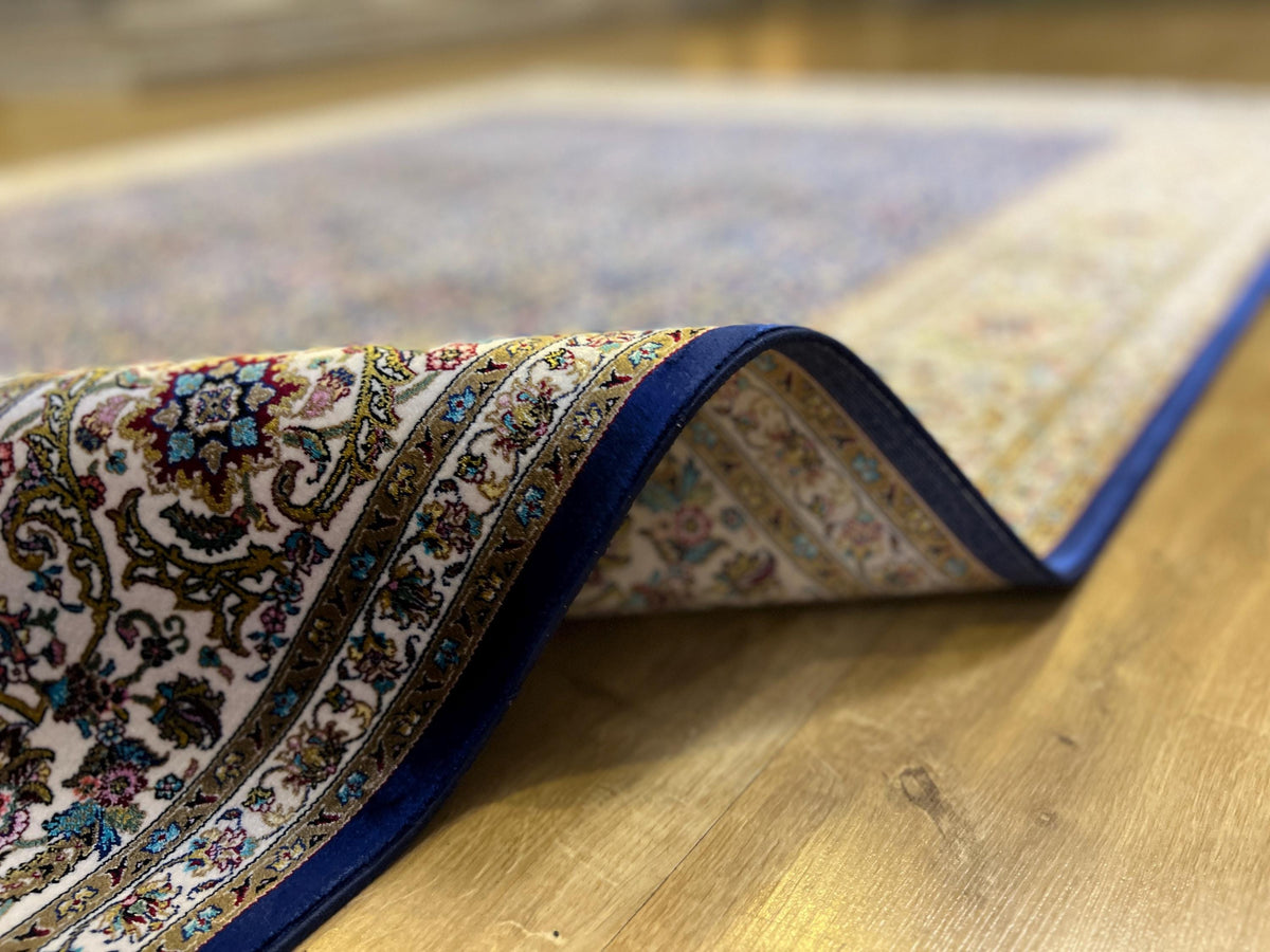 Floral Blue Modal Silk Rug, Turkish Carpet 5x8 ft