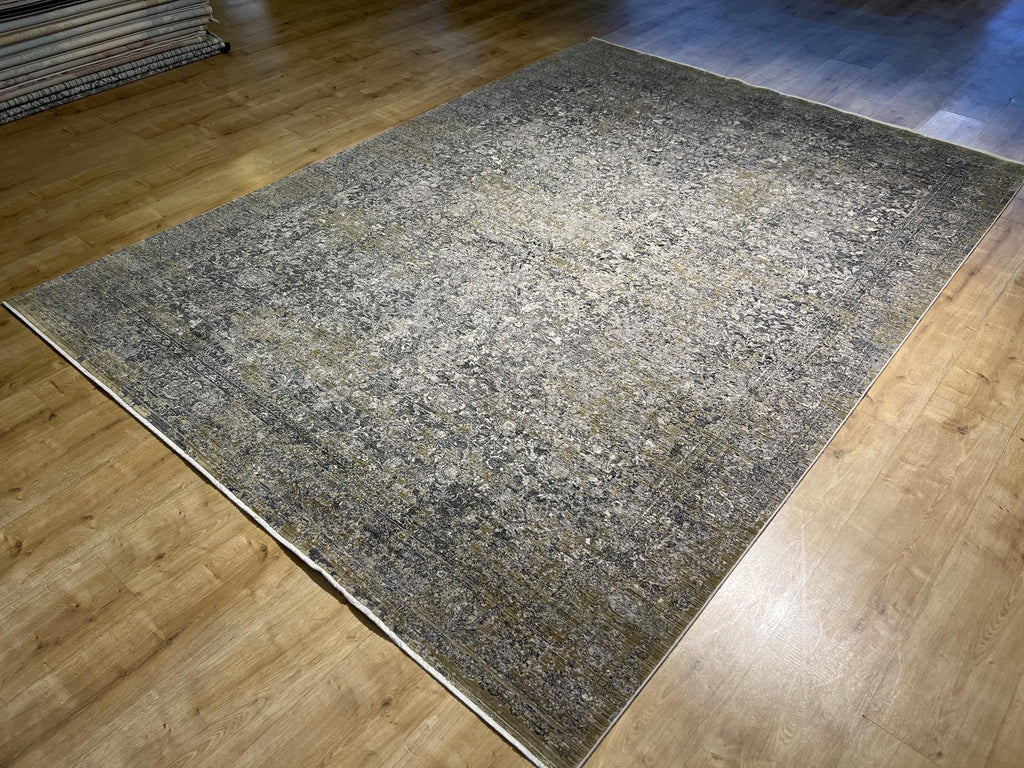 7x10 Ft Gray Yellow Bamboo Rug with Antique Distressed Pattern