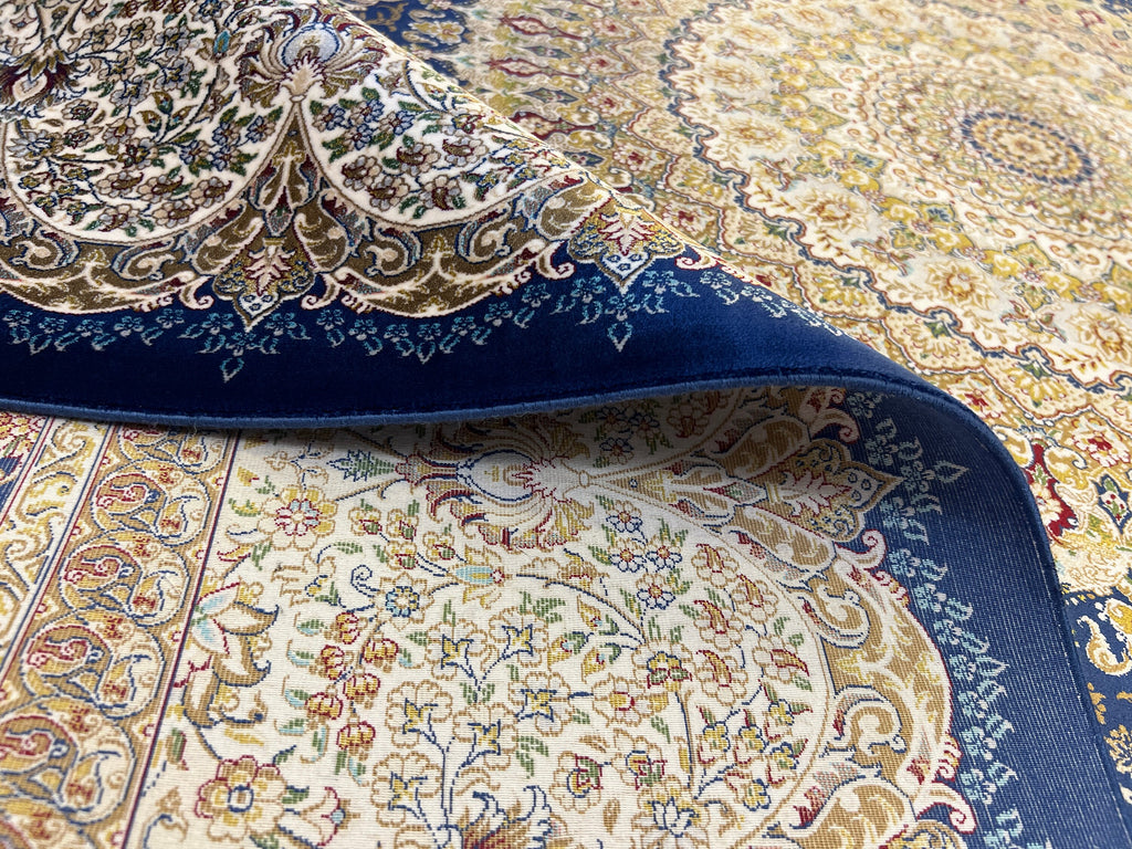 7x10 ft Blue Silk Rug, Classic Medallion Design, Luxury Turkish Style