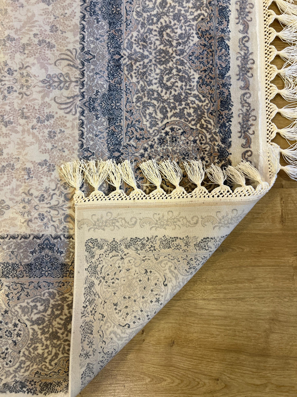 Gray Beige Silk Rug, Floral Design Bordered Silk Carpet, Turkish Home Decor