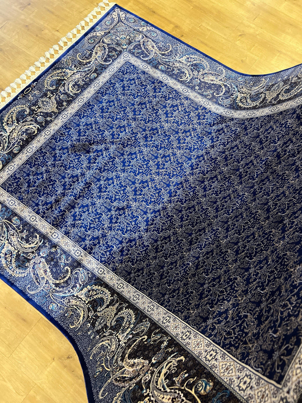 Dark Blue Silk Rug, Turkish Carpet, Luxury Home Decor
