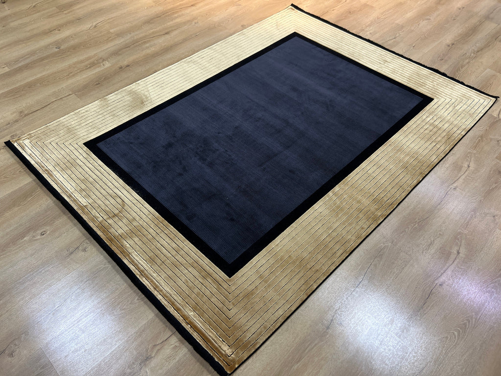 5x8 Turkish Modern Rug, Black & Gold Bamboo Acrylic Rug