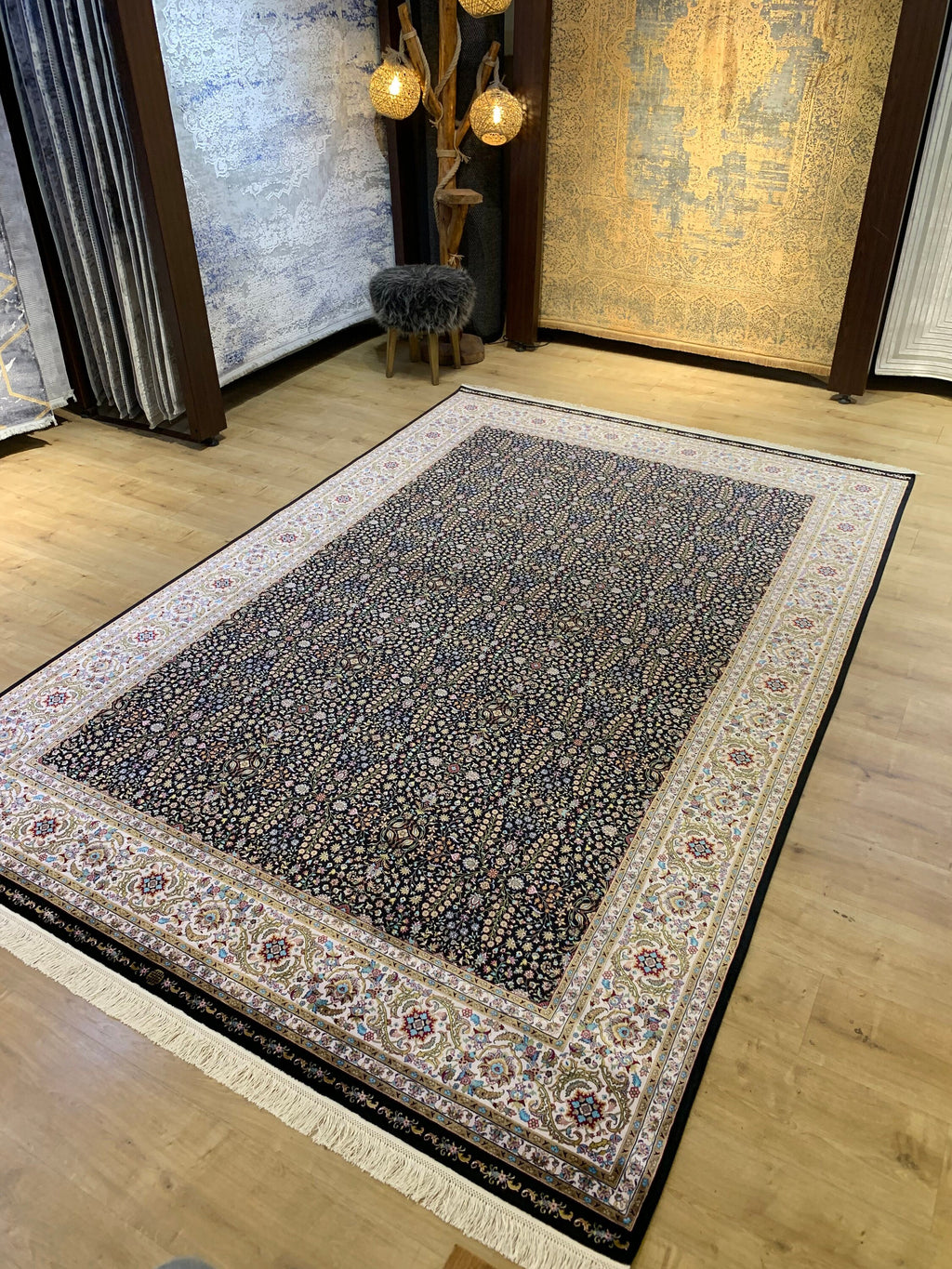 Black Modal Silk Rug, Turkish Style, Home Decor (7x10 ft)
