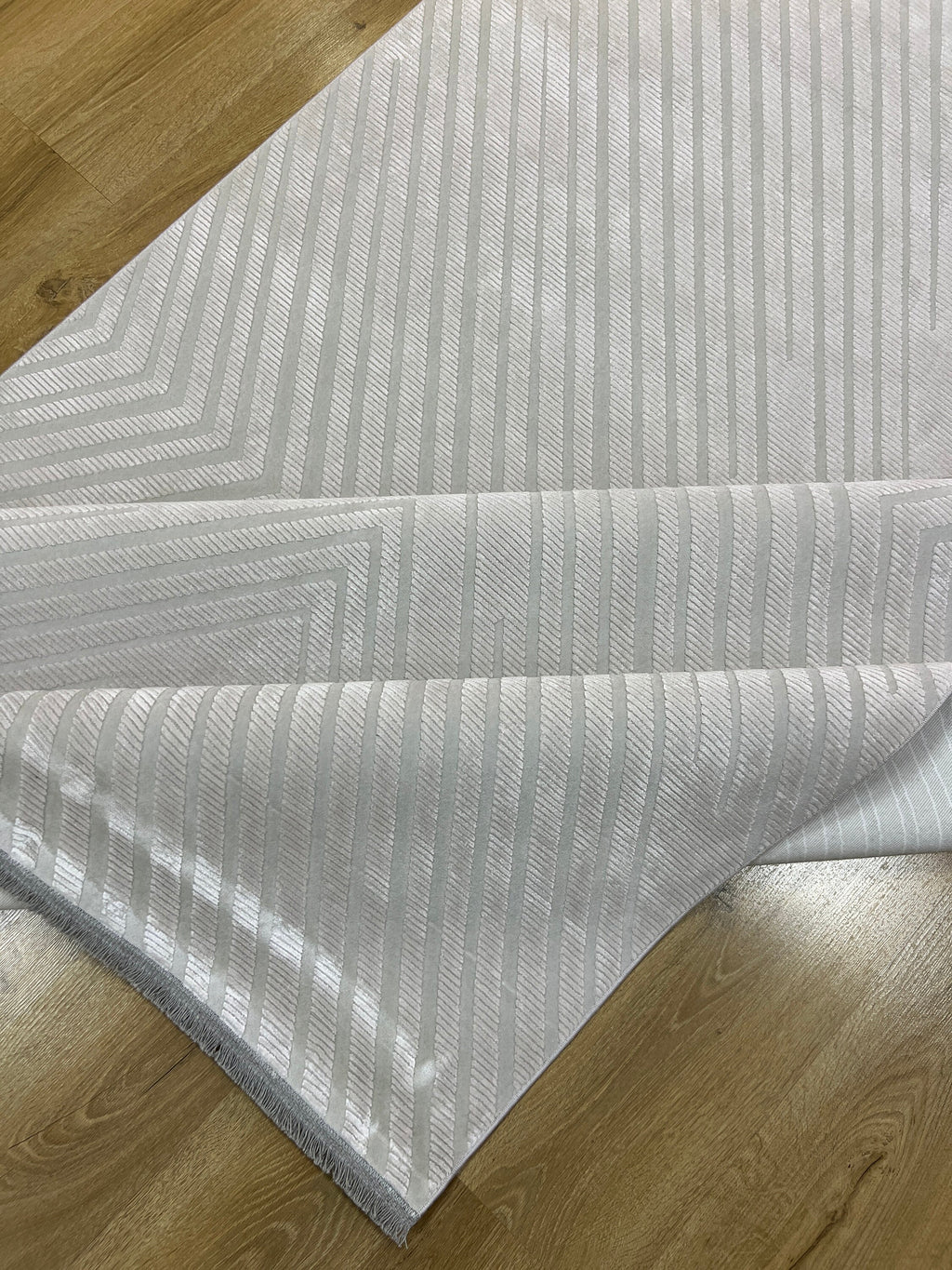 Cream Gray Bamboo Acrylic Rug, Turkish Modern Design, 5x8 ft