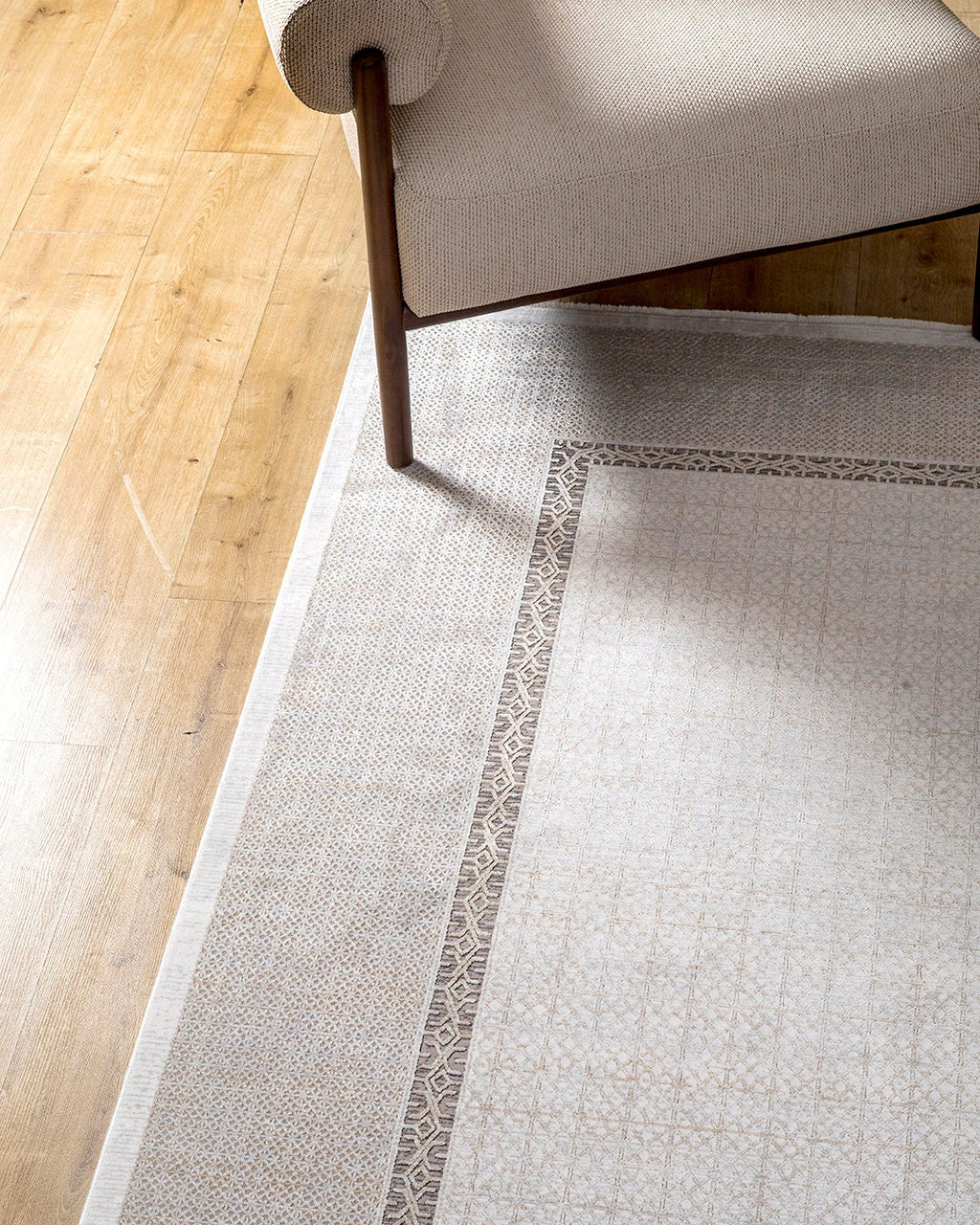 Gray Gold Geometric Bamboo Rug with Modern Patterns