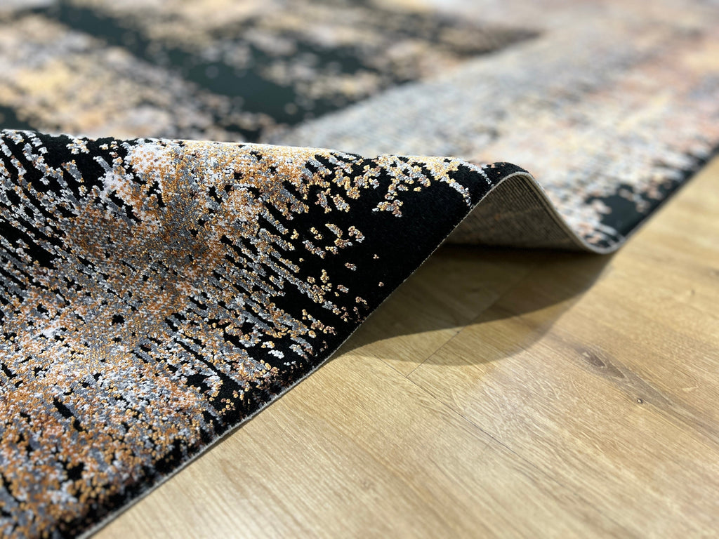 5x8 ft Black Gold Abstract Modern Bamboo Area Rug