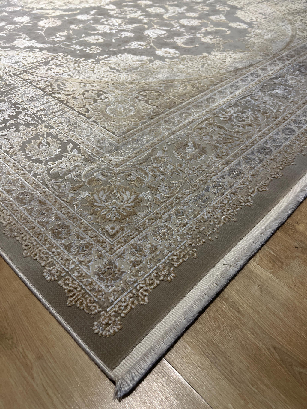 7x10 Beige Gold Bamboo Rug, Medallion Classic Carpet, Luxury Living Room Rug