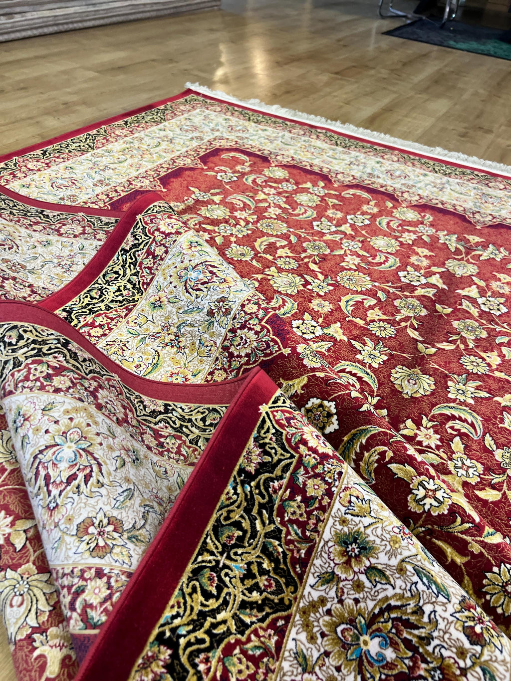 Red Modal Silk Turkish Carpet, Palace Style Rug, 7x10 ft