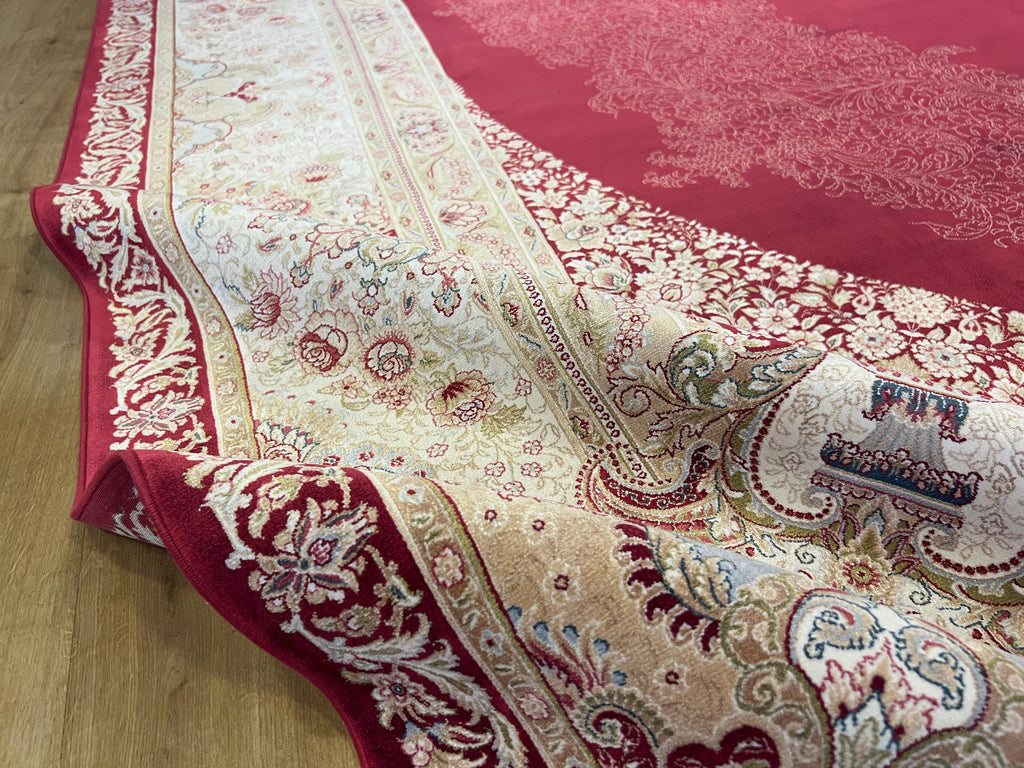 Red Bamboo Silk Rug 10x13 ft, Large Luxury Area Rug with Medallion Design