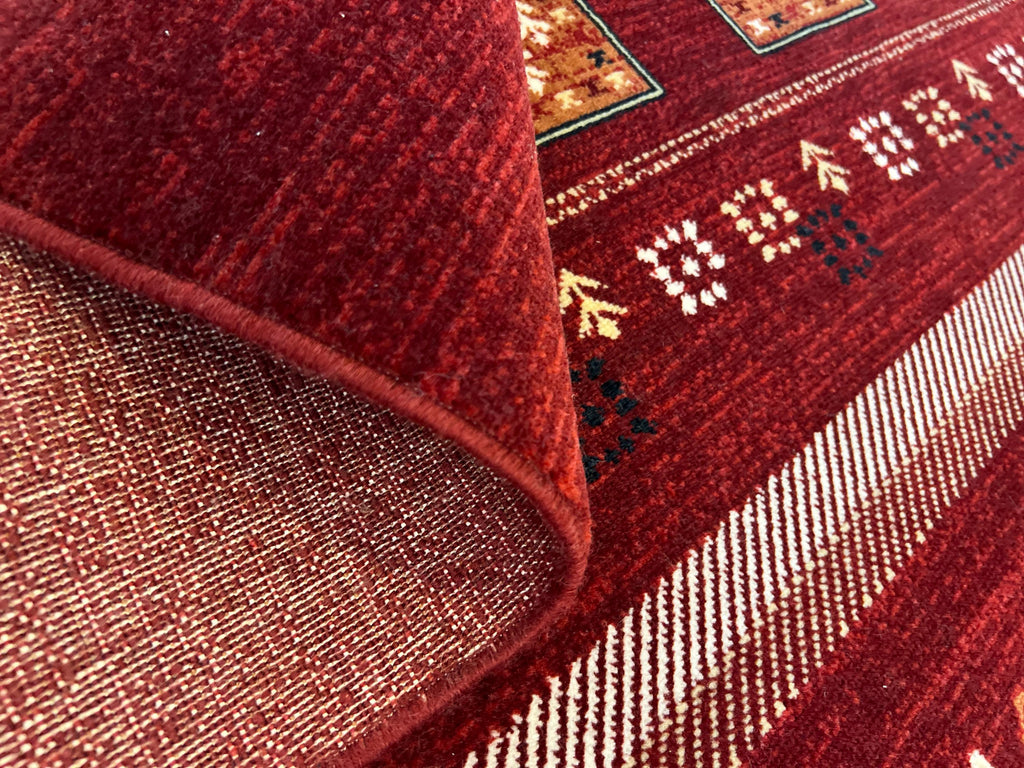 5x8 ft Red Wool Area Rug, Tree of Life Design, Ethnic Geometric Traditional Decor