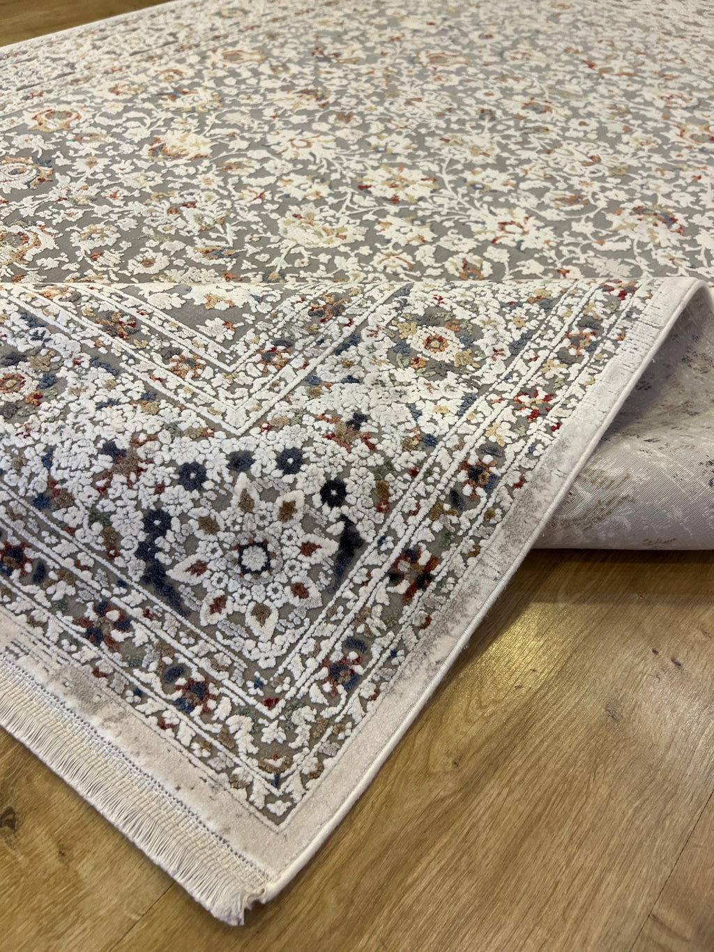 5x8 Gray Bamboo Rug, Floral Pattern Turkish Bamboo Carpet