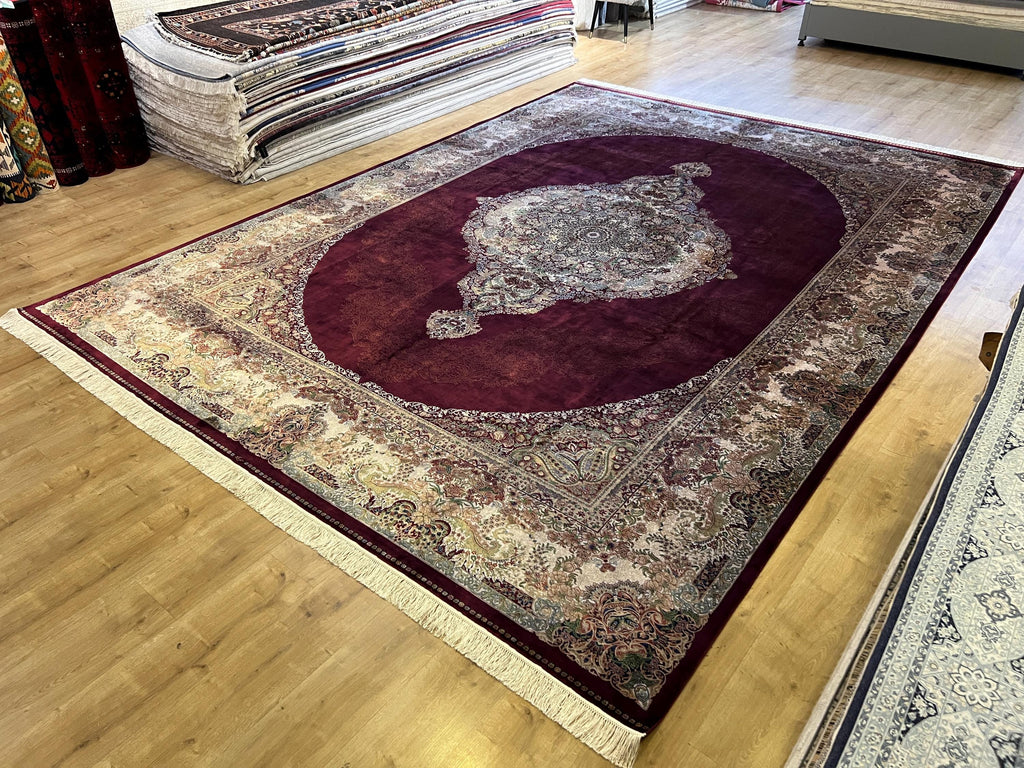 Red Gold Medallion Bamboo Silk Rug, 10x13 ft, Large Area Rug, Luxury Home Decor