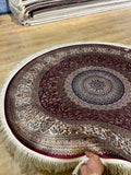5x5 Ft Round Red Turkish Style Silk Rug, Classic Luxury Medallion Design