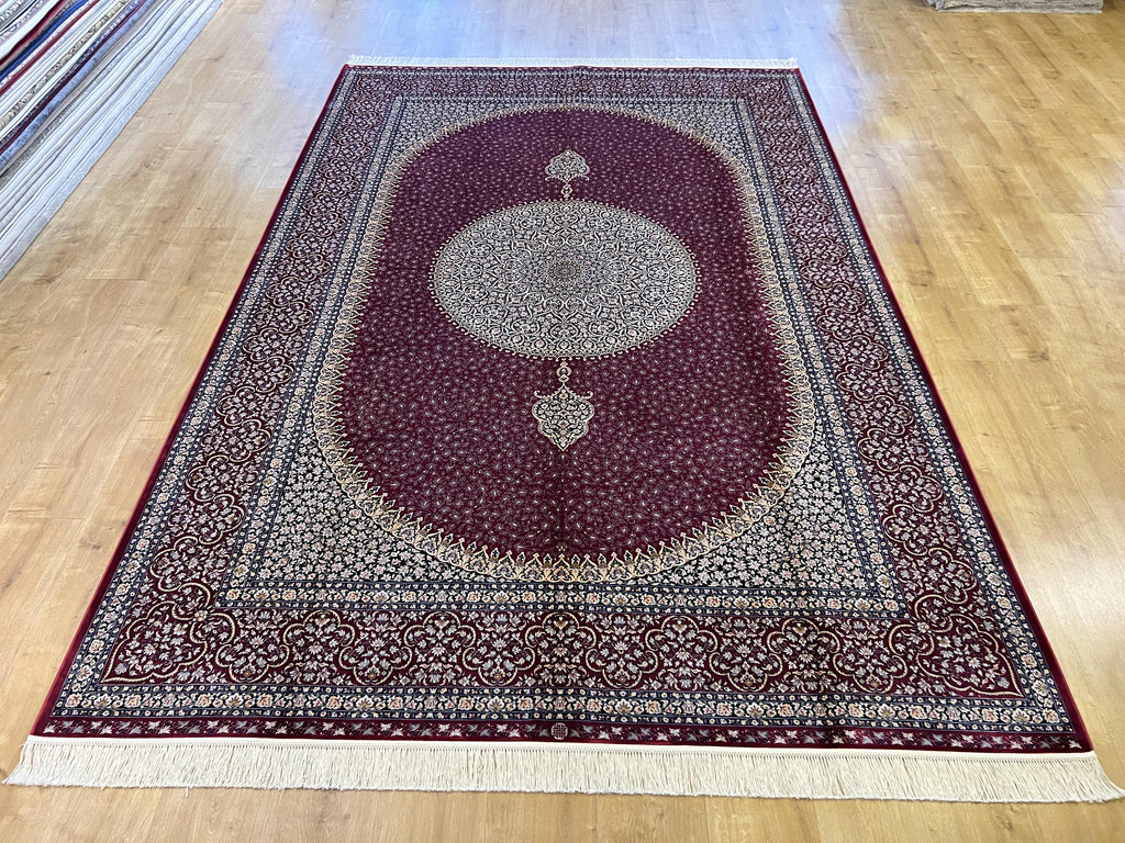 7x10 ft Red Silk Rug, Classic Medallion Design, Luxury Silk Carpet