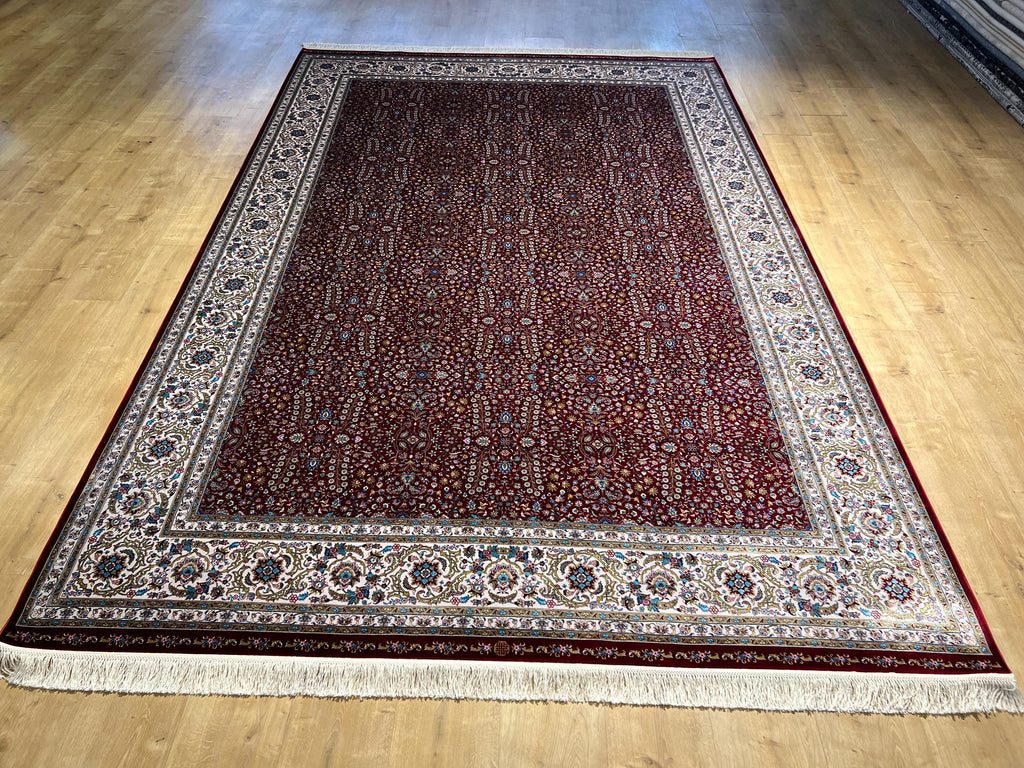 7x10 Red Floral Modal Silk Rug, Turkish Carpet