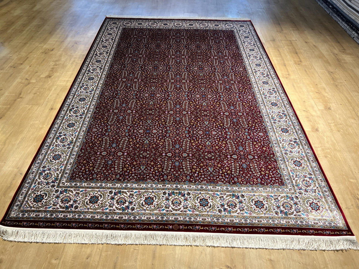 7x10 Red Floral Modal Silk Rug, Turkish Carpet