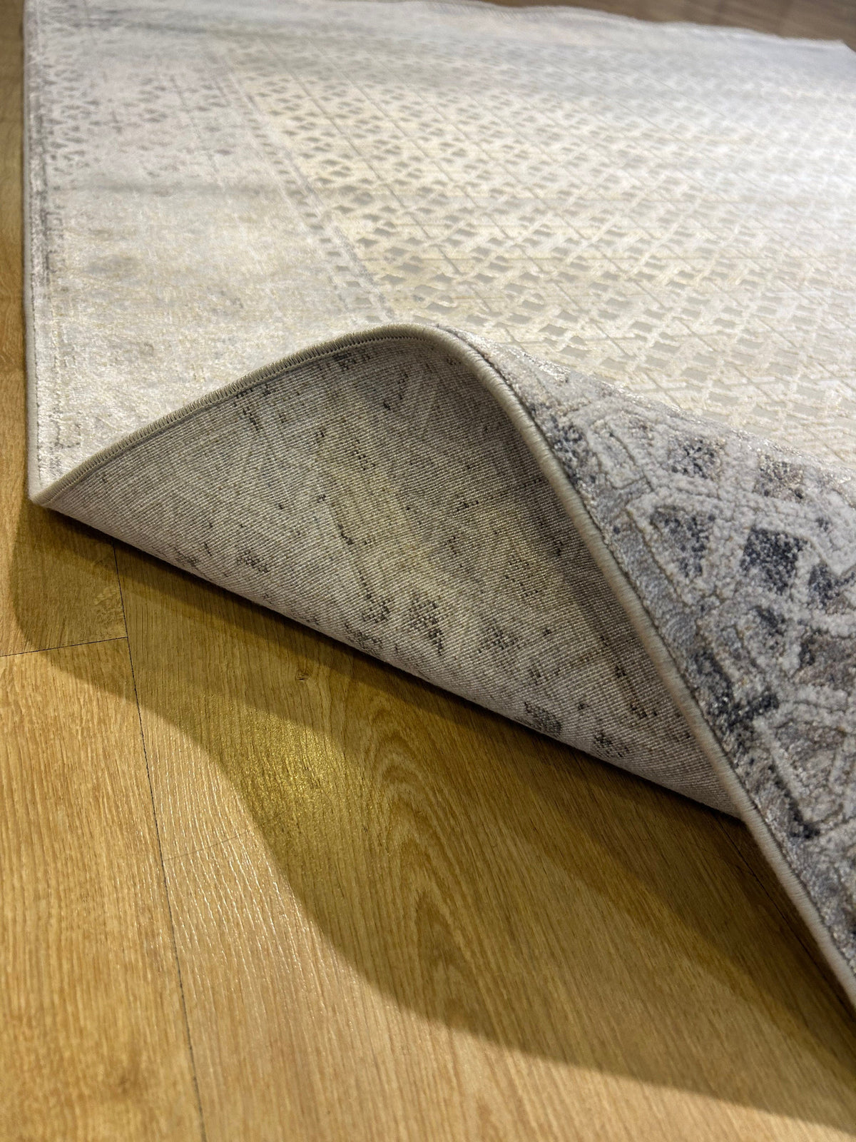 Gray Gold Geometric Bamboo Rug with Ethnic Modern Patterns