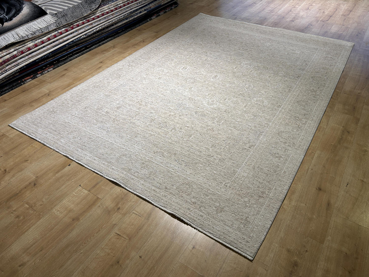 Beige Cream Floral Bamboo Rug with Traditional Modern Distressed Patterns