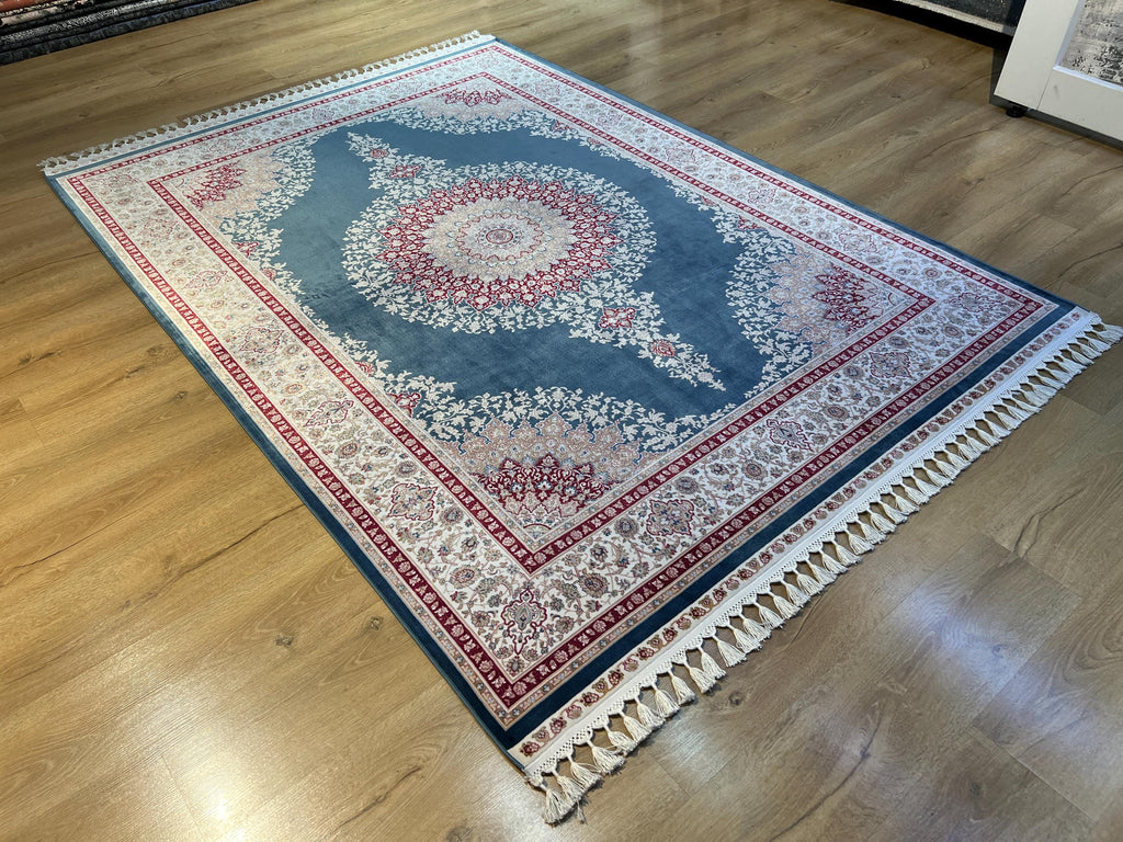 5x8 ft Blue Red Bamboo Silk Rug, Classic Medallion Rug