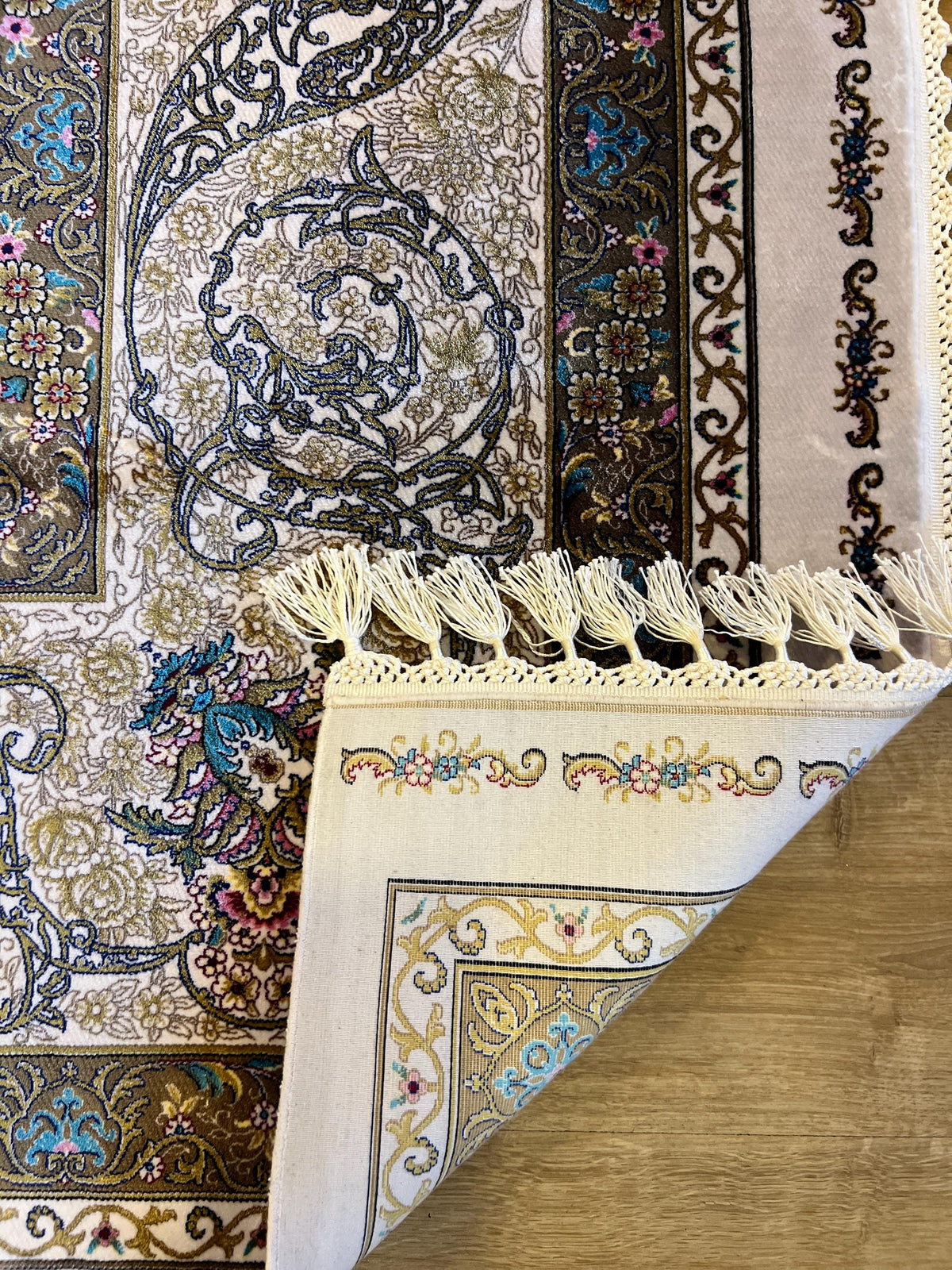 Gold Ivory Modal Silk Rug 8x11 ft, Medallion Design
