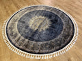 Black Gold Modal Silk Round Rug, Turkish Carpet (5x5 ft)
