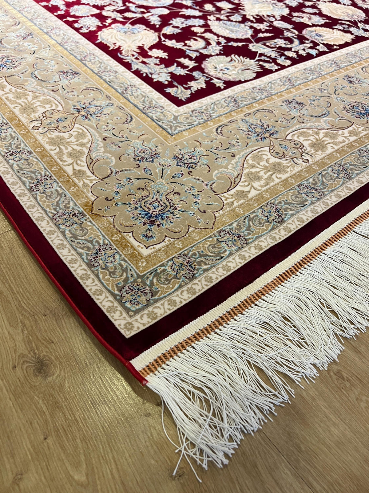 7x10ft Red Floral Silk Rug, Traditional Bordered Rug, Luxury Home Decor